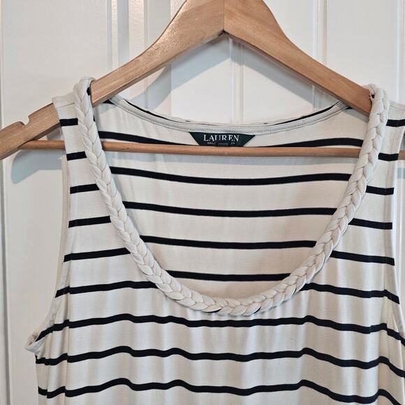 Lauren Ralph Lauren Midi Dress Women Large White Striped Y2K Sleeveless Preppy - Picture 3 of 10